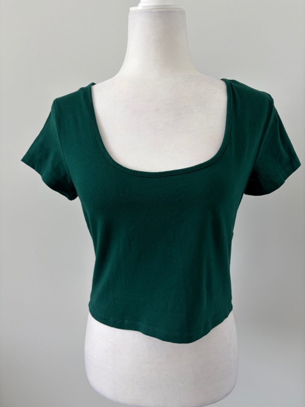 Divided Scoop Neck Crop Top - Forest Green - Picture 2 of 2